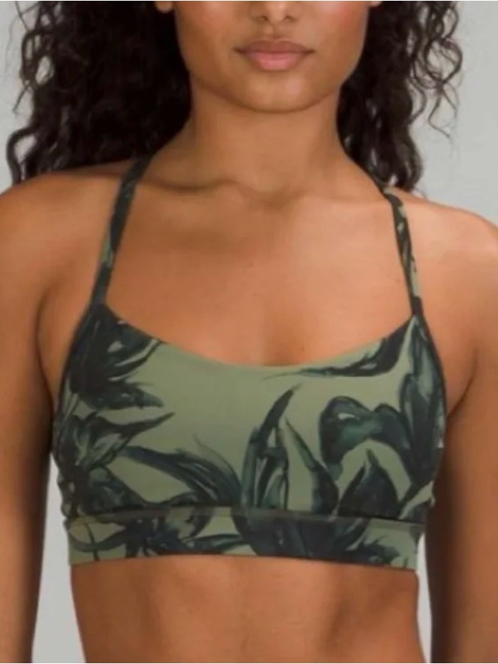 Lululemon botanical bloom Flo Y Nulu Size 6 olive green sports bra no pads